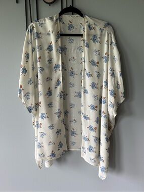 Maurices White Kimono with Blue and Brown Floral Print
